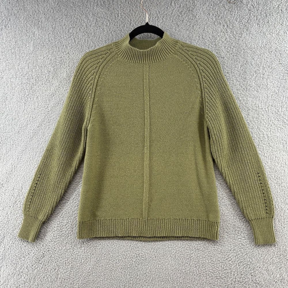 Carbon 2 Cobalt Sweater Mock Neck Turtleneck Green Cotton Balloon Sleeve Medium